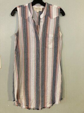 Cloth & Stone Striped Sleeveless Button-Back Shirt Dress Size S Rayon & Linen